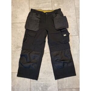 CAT Caterpillar Black Canvas Trademark 3/4 Length Work Pants Size 32